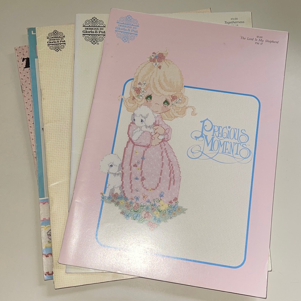6 vintage cross-stitch patterns precious moments teddy bears children